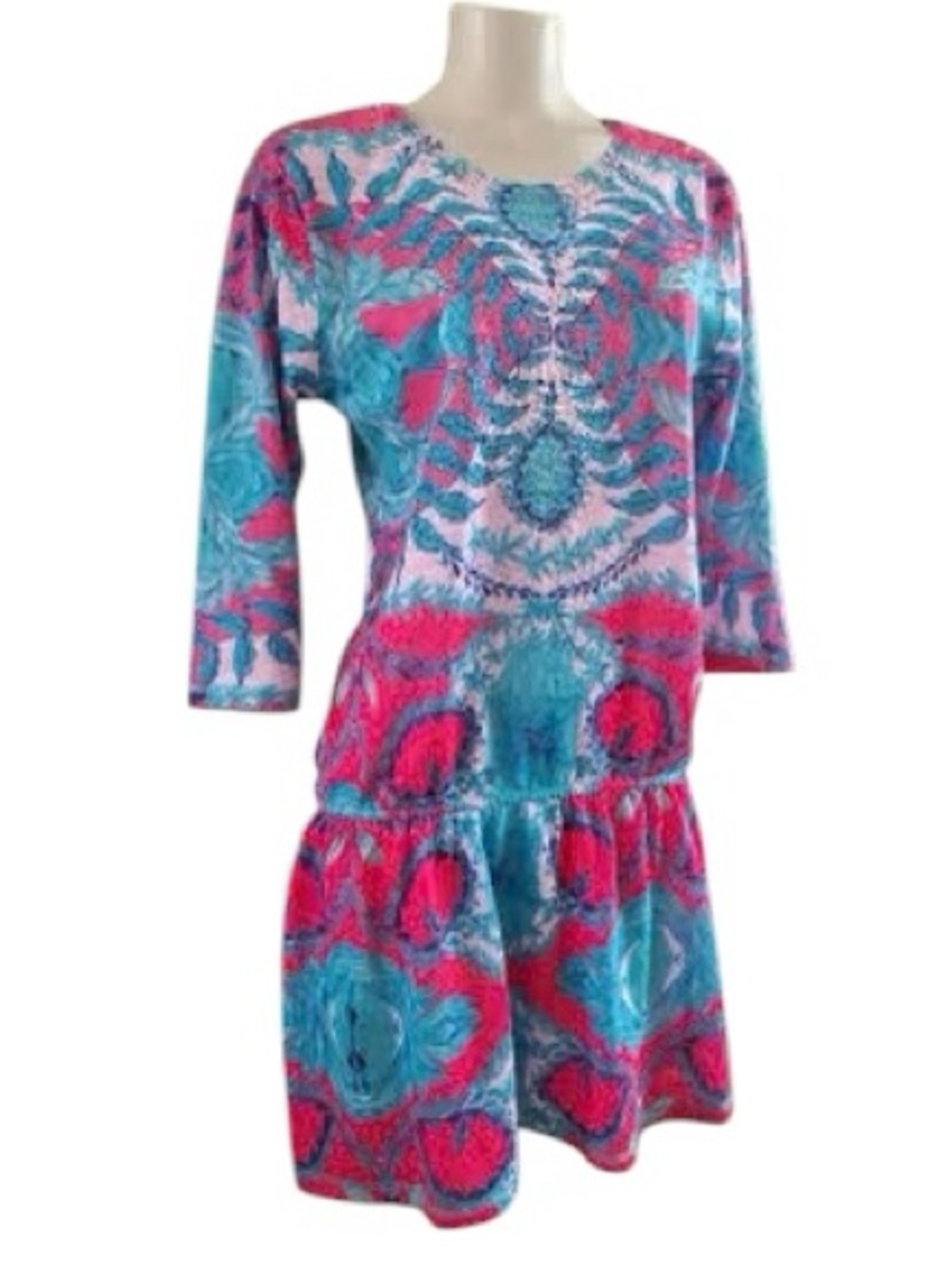 Custo Barcelona Teal and Pink Printed Drop-Waist Dress